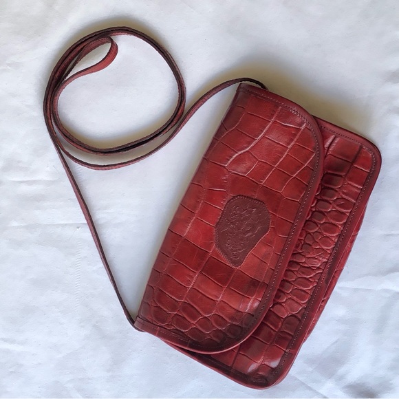 VINTAGE CARLOS FALCHI CROC 🐊 EMBOSSED LEATHER SHOULDER BAG - Picture 13 of 15